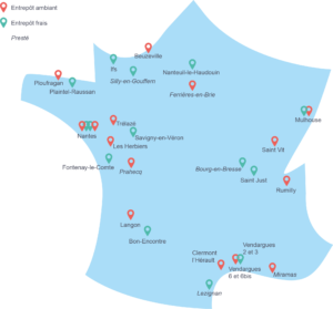 carte d'implantation des entrepôts U logistique